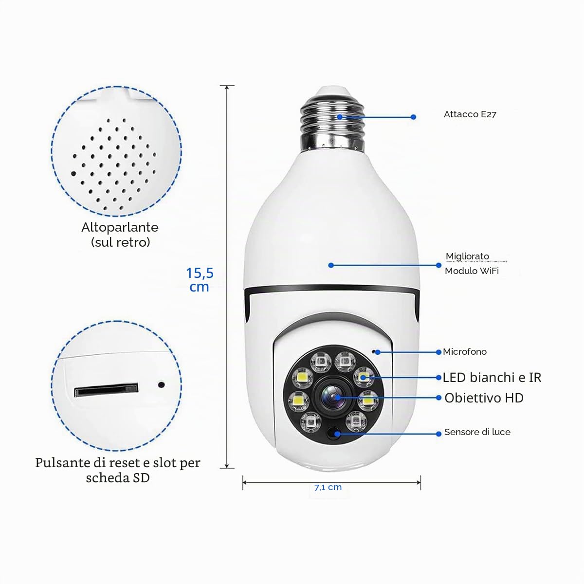 Set di 4 telecamere di sicurezza con lampadina esterna, videocamera di sicurezza con presa di luce Wifi 2.4G, lampadina per videocamera di sicurezza all'aperto