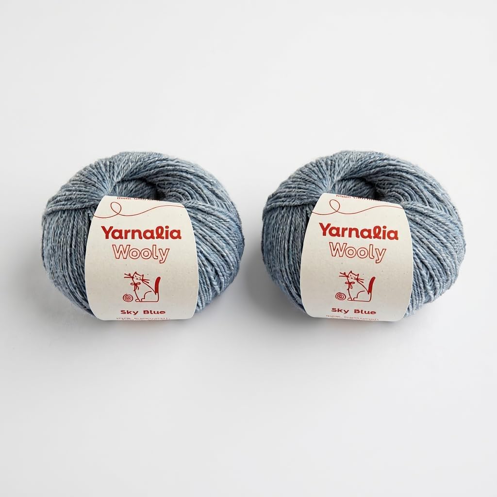 Wooly Merino Worsted Weight Yarn 2-Pack, Fine Superwash Merino Wool, Ultra-Soft and Durable Yarn for Knitting and Crocheting, Available in 11 Colors, Sky Blue