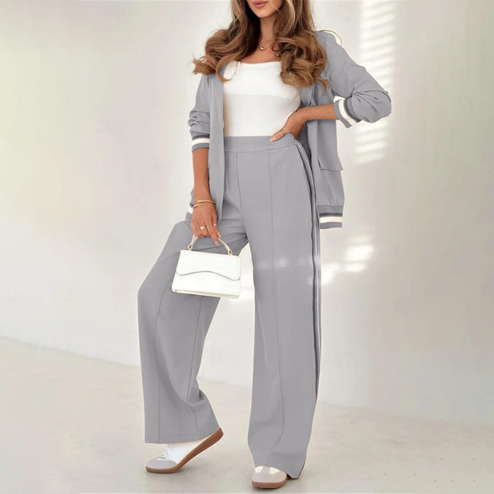 Generico Tailleur Mujer Elegantes Dos Piezas Ropa Con Revers Y Botones Casual Completo Slim Fit Mangas Largas Pantalones Y Chaqueta Conjunto Trabajo Ligero Para Oficina Negocios Y Ocasiones Formales