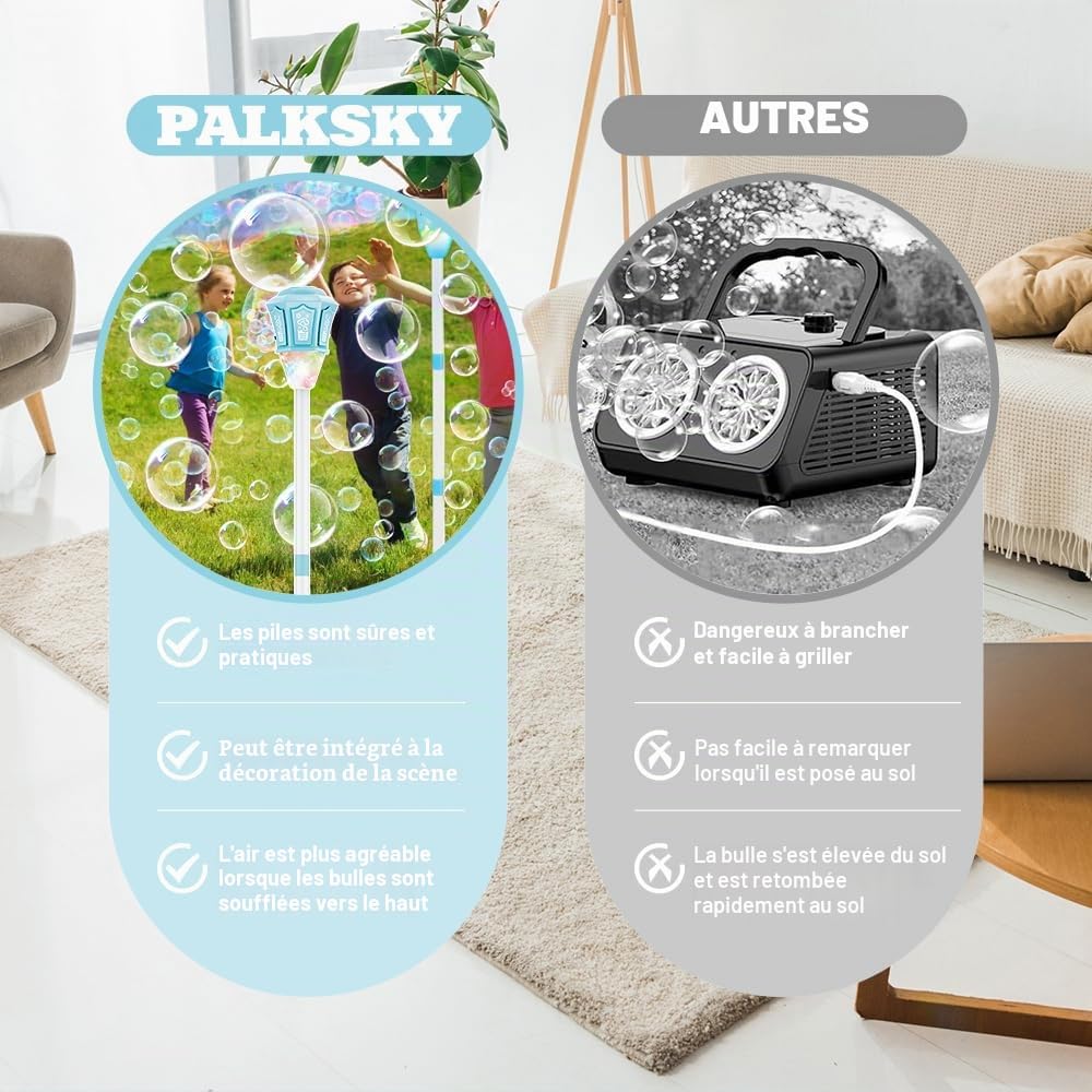 Bubble Torch Lampe de Jardin avec Lumière et Musique,Réglables Hauteur,Machine à Bulles d'extérieur Rechargeable avec Télécommande,Machine a Bulle Automatique pour Jardin,Anniversaire,Mariage (Bleu)