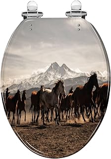 Elongated Toilet Seat Horses Running Resin Toilet Seat Quietly Slow Close with Quick-Release Hinges Toilet Seat with Cover Easy to Clean Install