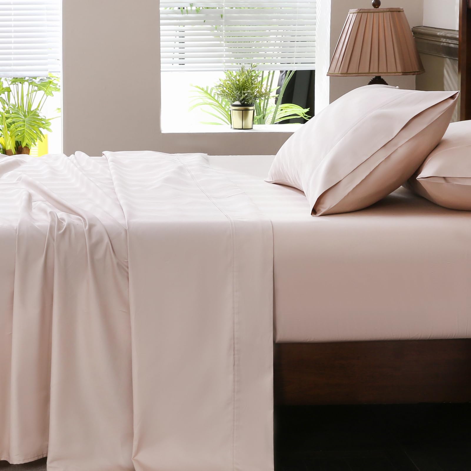 Extra Deep Pocket California King Sheets 18-24 Inch 100% Egyptian Cotton 1000 Thread Count Sateen Weave Soft Breathable 4 Pieces（Cal King,Dusty Pink）
