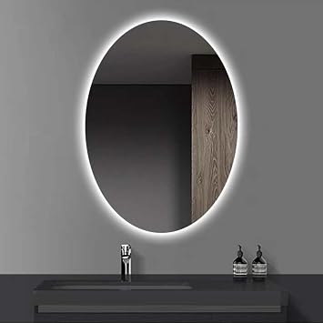 40x60cm|50x70cm|60x80cm|70x90cm LED Bathroom Mirror - Backlit Mirror, Front Frontlit & Backlit Mirror, White Light, Oval Frameless Wall Mirrors, HD, Hard-WiredStyle A-White Light,60x80cm