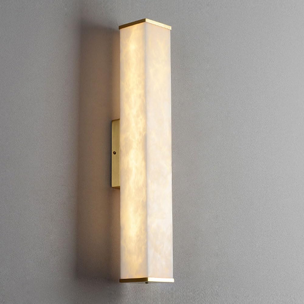 ZGDHWCR 15.7in Rectangular Wall Lamp, Nordic Minimalist Style Marble Wall Light, LED Warm Light Natural Alabaster Wall Sconce, Brass Base, Bedroom Dressing Table Hallway Decorative Lighting Fixtures