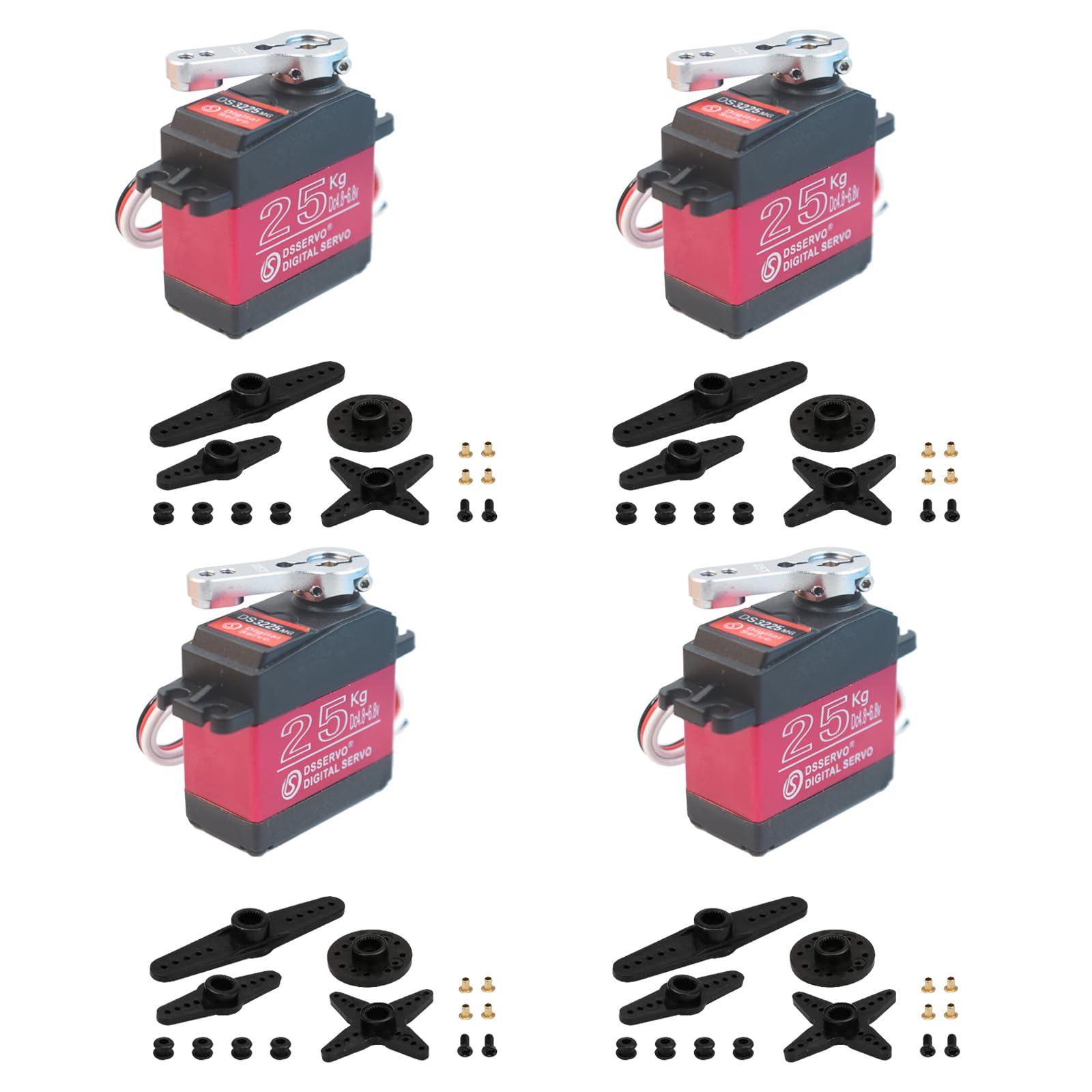 HOOYIJ 4 Pack 25KG Digital RC Servo DS3225 Waterproof Full Metal Gear RC Steering Servos Motor with 25T Servo Horn for 1/8 1/10 Scale Baja Crawler RC