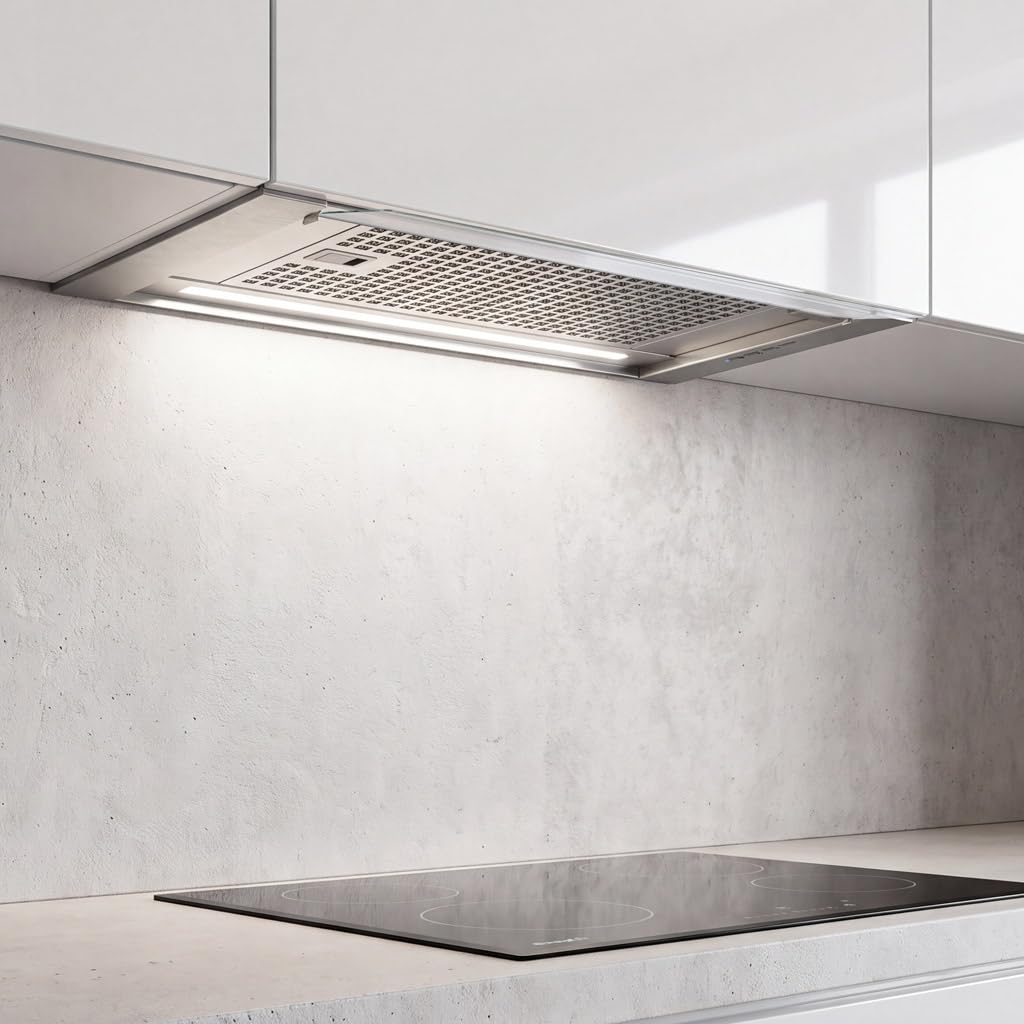 Cata Corona X 60 Campana extractora integrada 60 cm con panel electrónico, temporizador, 4 niveles de extracción, motor BT5, iluminación LED, filtros lavables, clase energética A, Acero inoxidable