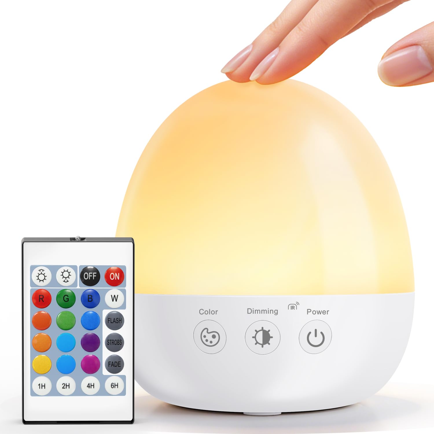 Auxmir White Night Light For Kids, Egg Light For Baby Nursery, 3000Mah Rechargeable Bedside Lamp With 13 Colours Touch Dimmable With Timer & Remote Control, Portable Lamp For Nursery Bedroom Decor, Bpa Free