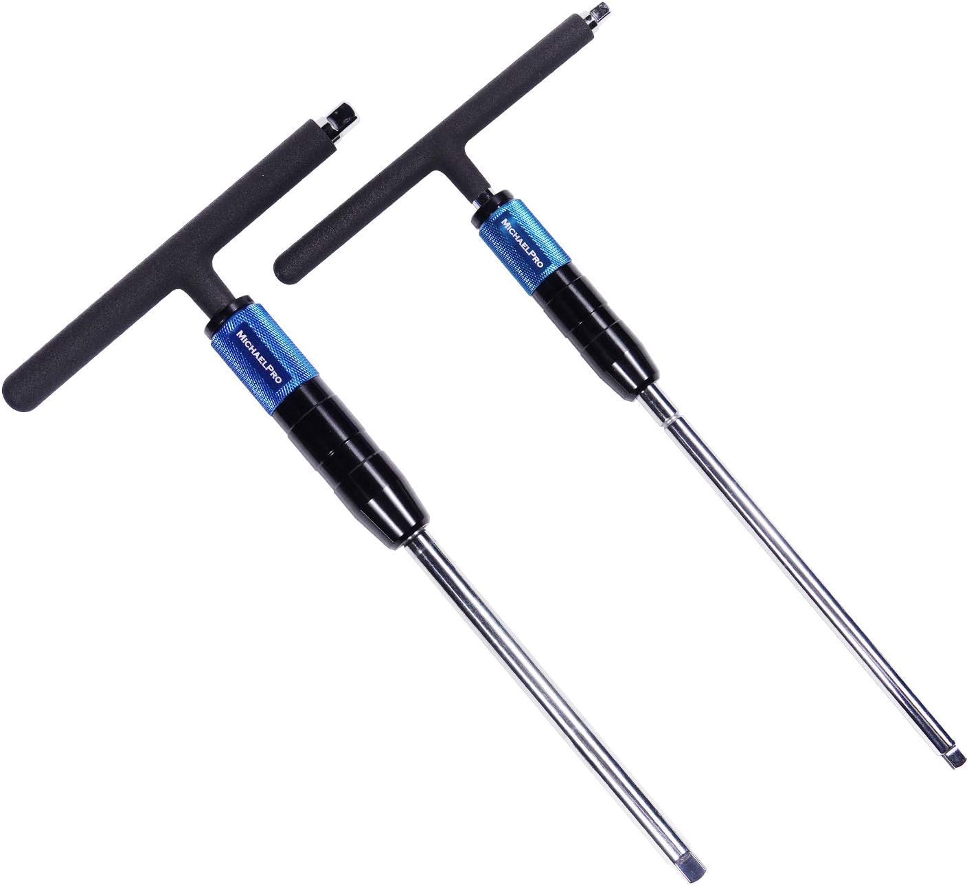 MichaelPro Adjustable T Handle Speed Wrench Set for 1/4 and 3/8 Inch Drive, Speed Handle T Wrench with 2-Way Square Drive Design, 3 Grip Positions, Patented Spinner Handle (2-Piece)