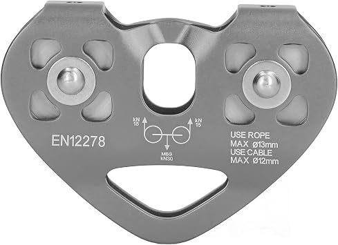 Outdoor Climbing Pulley Block, Aviation Aluminum Double Shaft Climbing Sheave Pulley for Mountaineering