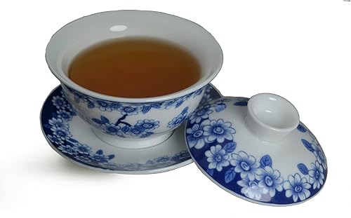 Miniatura 3 de Gaiwan - Juego de té chino de gongfu de 6 onzas, tazas de té de porcelana azul y blanca, taza de té de cerámica con sopera de cerámica, cuenco con