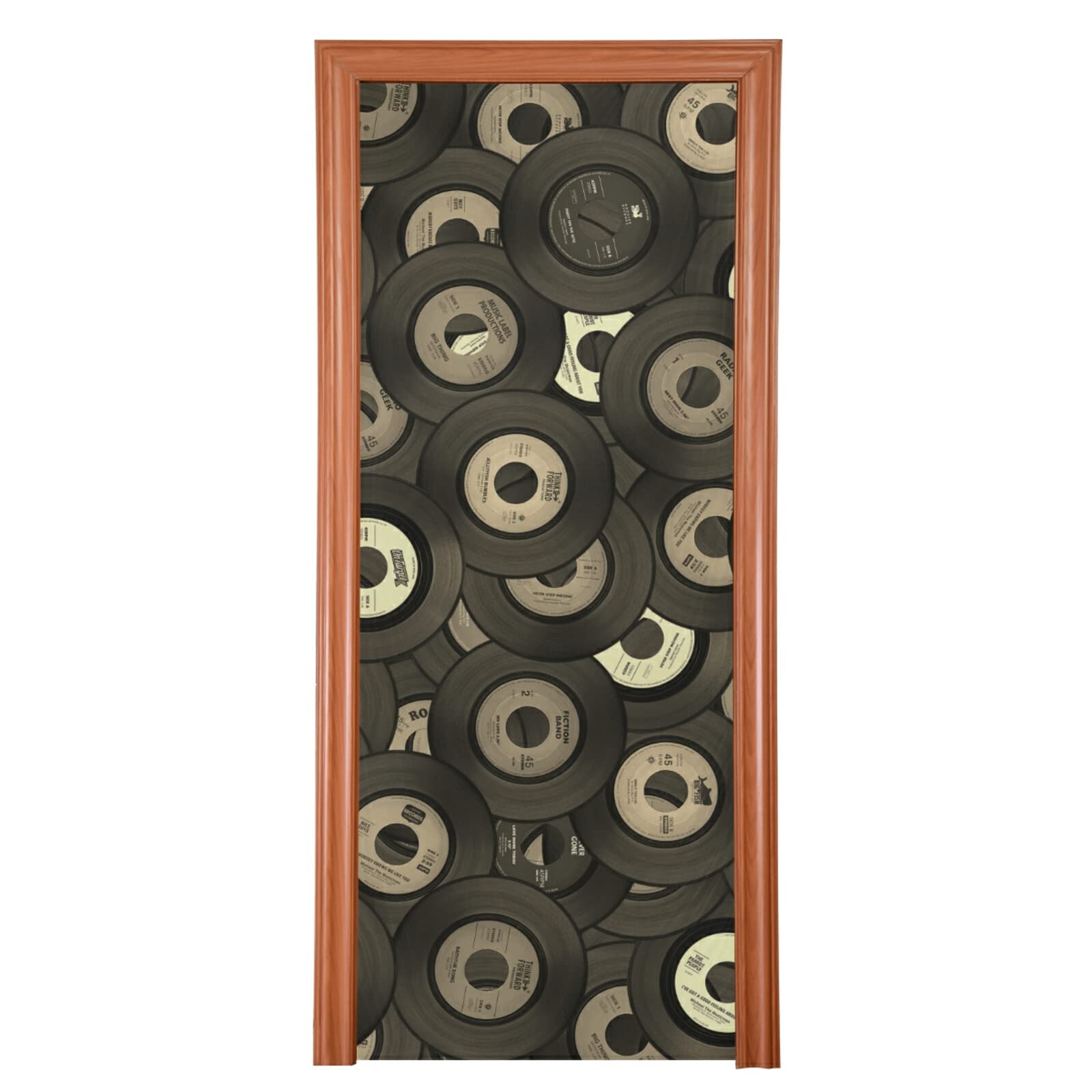 Vintage Retro Vinyl Record Music Background Vintage Retro Texture Door Cover, Washable Fabric Durable Door Decoration Silk Microfiber for Front Door Porch Home Indoor Outdoor Party 32x79 inches