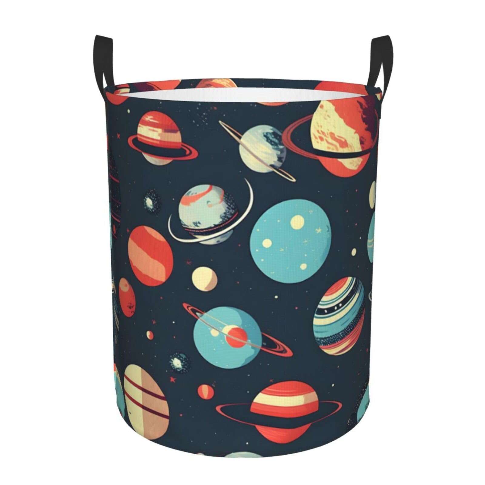 M Collapsible Round Outer Space Planet Print Laundry Hamper