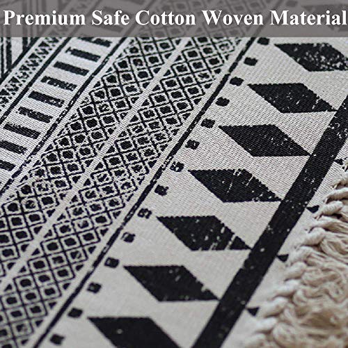 HEBE Cotton Area Rug Set 2 Piece 2'x3'+2'x4.2' Black and Cream Tribal
