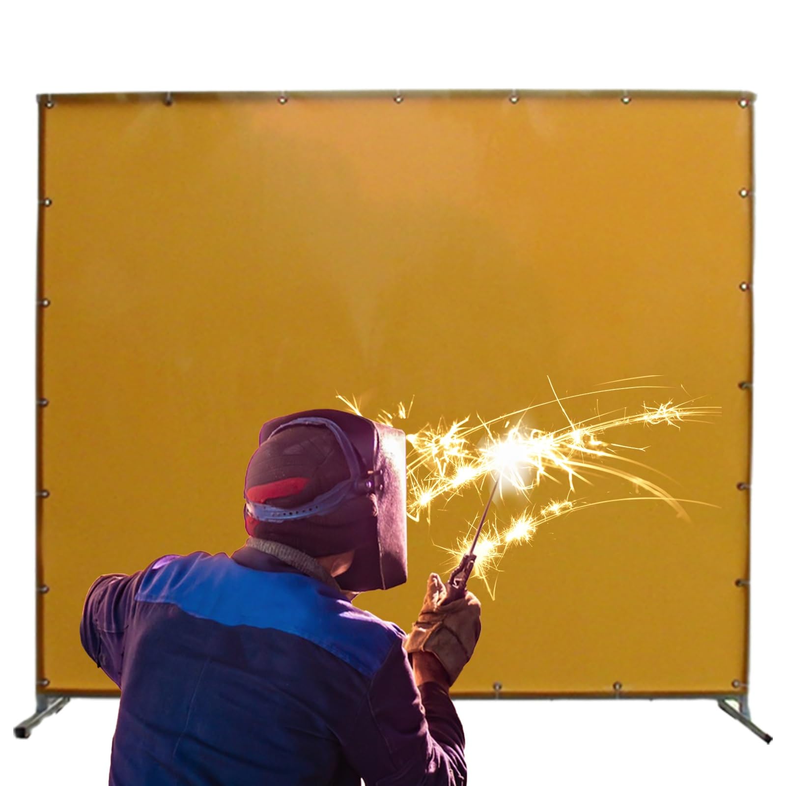 Przemysłowa osłona ochronna spawalnicza, odporna na ciepło kurtyna spawalnicza i panel działowy (6,1 x 3,3 stóp/185x100 cm) do budowy i kabin spawalniczych, bariera d