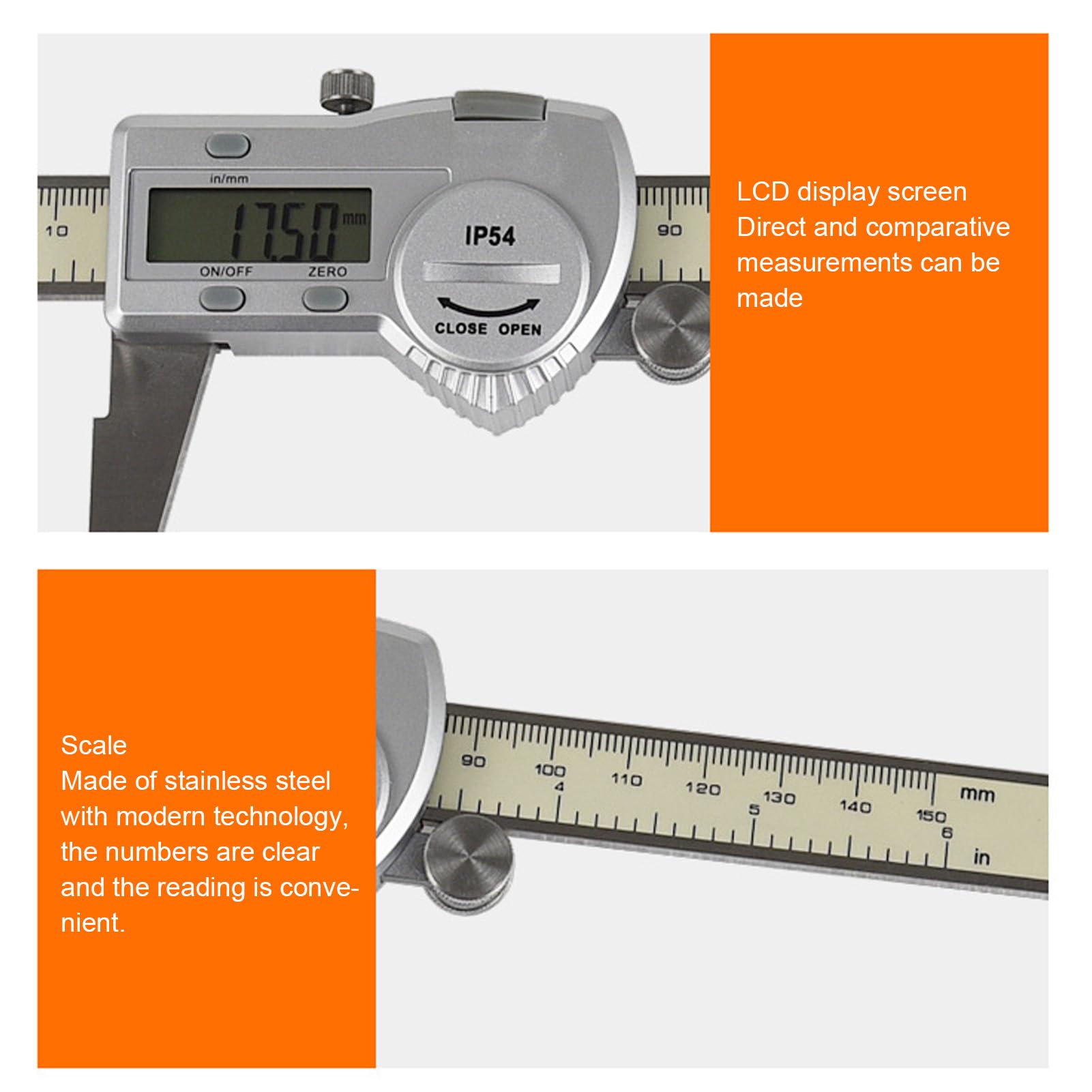 Caliper digital de 6 pulgadas de pinza de pantalla LCD de acero inoxidable de 6 pulgadas con Auto Off para DIY 3D Tubo de impresión Medición de espesor de espesor de la pared