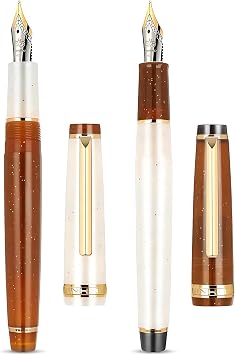 Jinhao 82 Fountain Pen Set 2 Pack, Fine Nib Acrylic Writing Pens with Ink Converter, Refillable Smooth Flow for Journaling, Calligraphy & Office Use, Milk Coffee Color