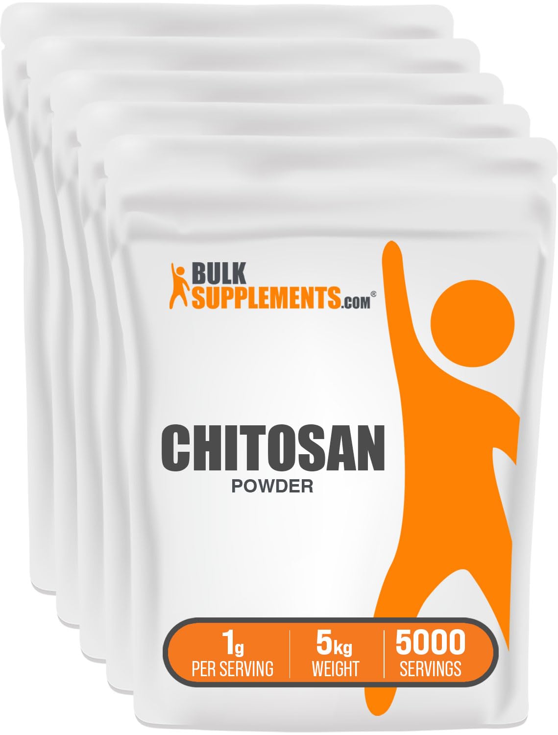BulkSupplements.com Chitosan Powder - Fiber Supplement, Kidney Support Supplement - Foodgrade & Gluten Free, 1g per Serving, 1kg (2.2 lbs) (Pack of 5)