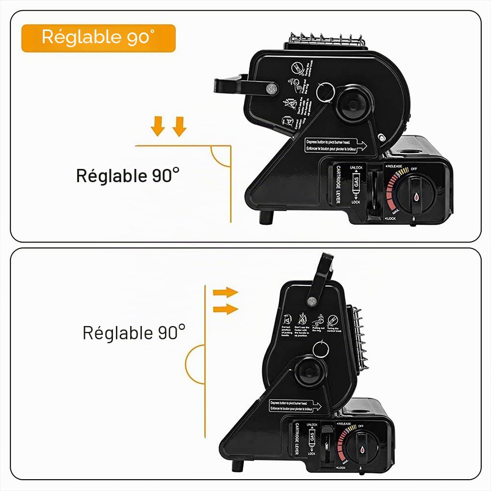 Yinleader Chauffage au gaz en céramique, chauffage d'extérieur, pour tentes, caravanes, camping, brûleur en céramique, 1,3 kW (noir)