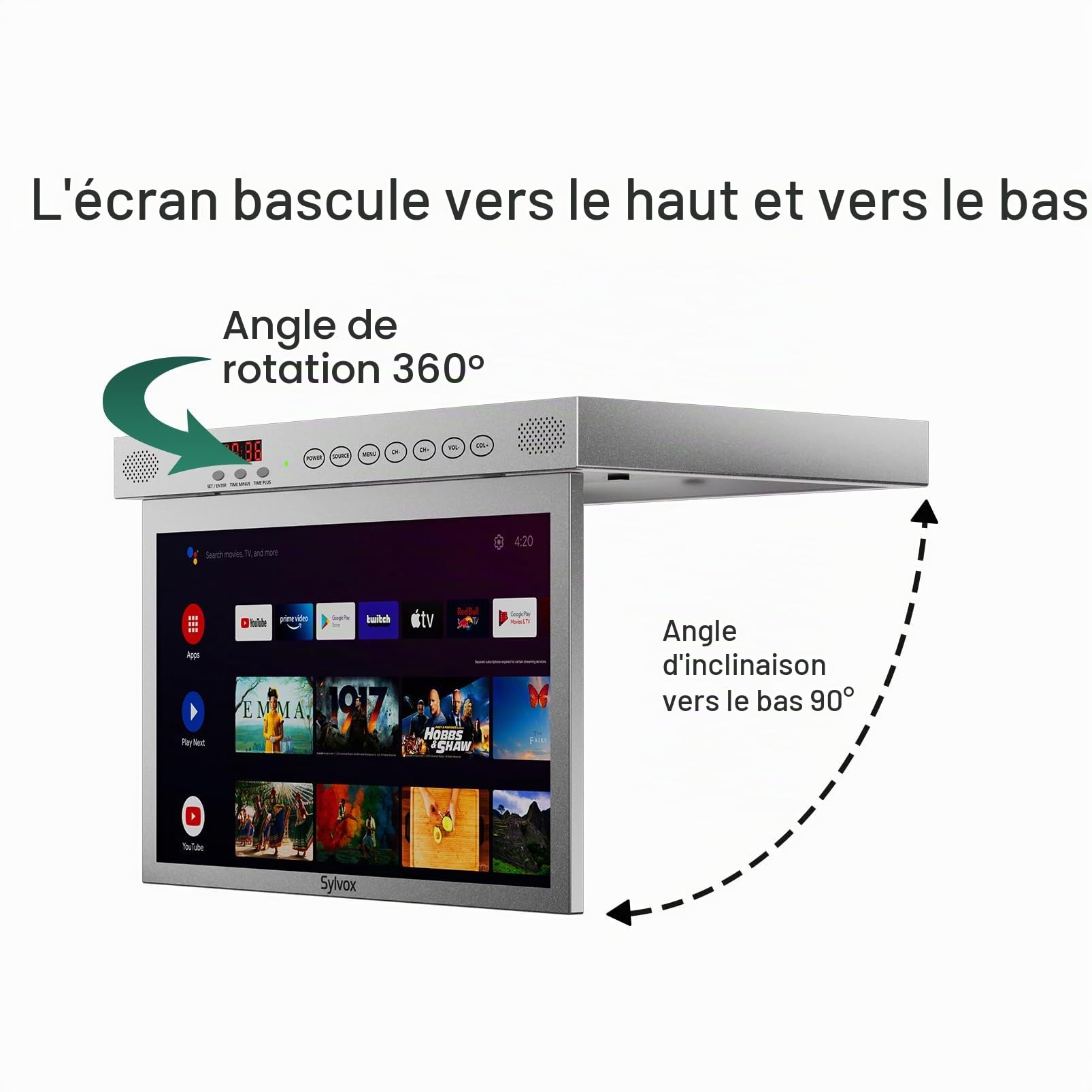 SYLVOX 15.6" Google TV de Cuisine Rabattable sous Meuble - 1080P FHD