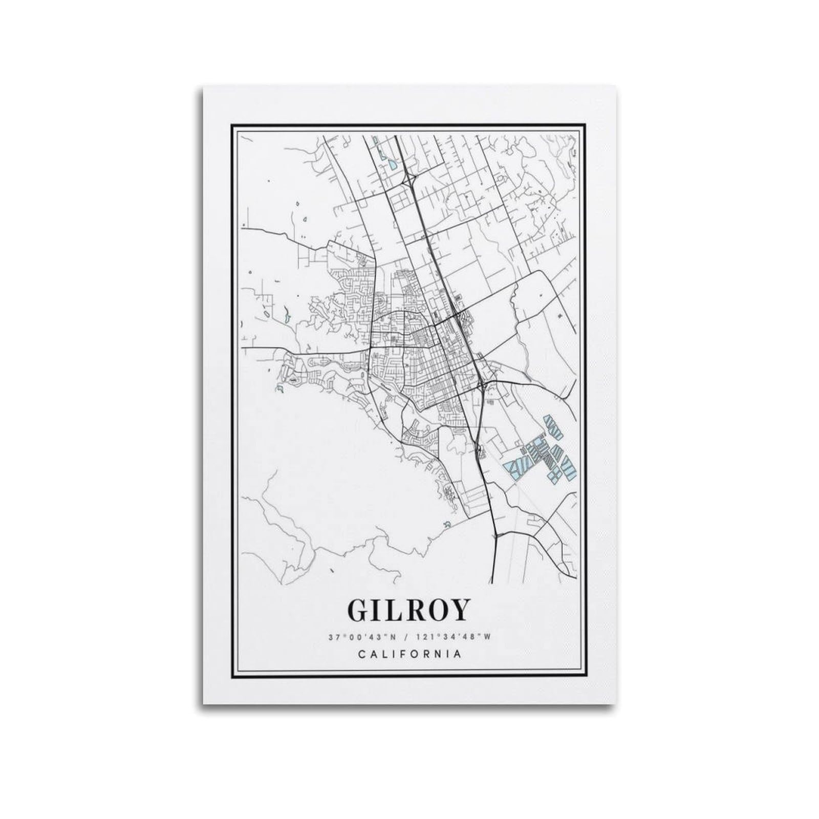 xiaoxiaoshen Gilroy California Map Canvas Poster Wall Art Prints Room Aesthetic Murals Bedroom And Living Decorations 20x30inch(50x75cm)