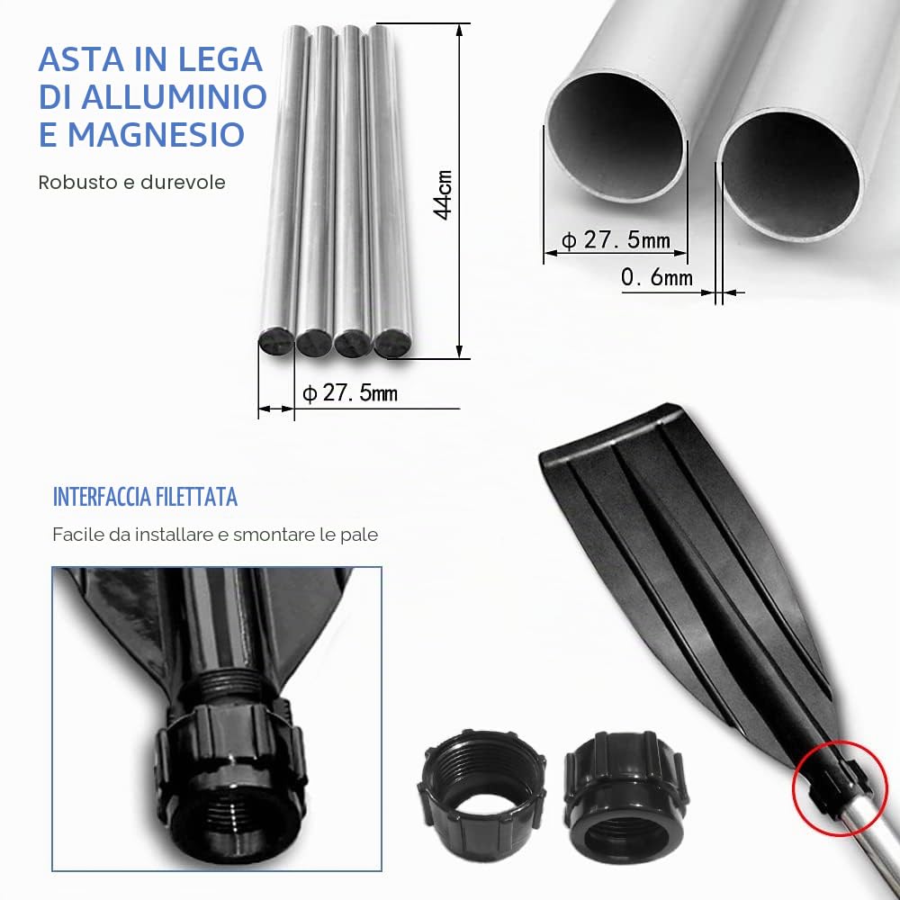 Wakects 125cm Pagaia Kayak, Pagaie Leggere in Lega di Alluminio per Adulti, Design Smontabile per Facile Conservazione e Trasporto