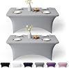 GFCC 6FT Spandex Table Covers 2 Pack - Grey Stretch Fitted Rectangular Tablecloth Washable & Wrinkle Resistant Spandex Tablecloths for Party, Wedding, Banquet, Events & Home