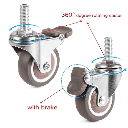 Miniatura 4 de Skelang Mini ruedas giratorias de vástago roscado de 1 pulgada, ruedas pequeñas de TPE para cuna, M6 × 0.591 in, repuesto para cama de bebé,