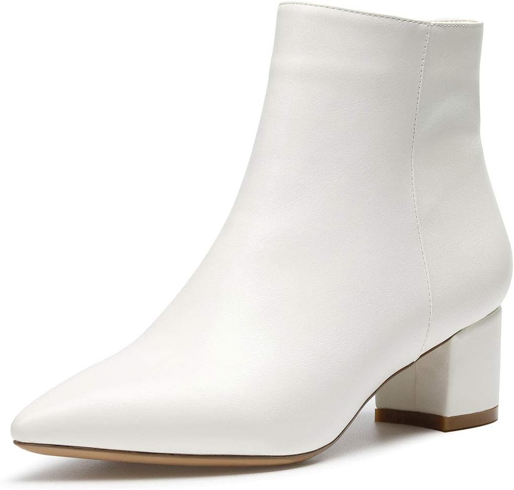 Castamere Womens Block Chunky Heel Boots Pointed Toe Slip-on Ankle Boot with Zipper 5CM Shoes