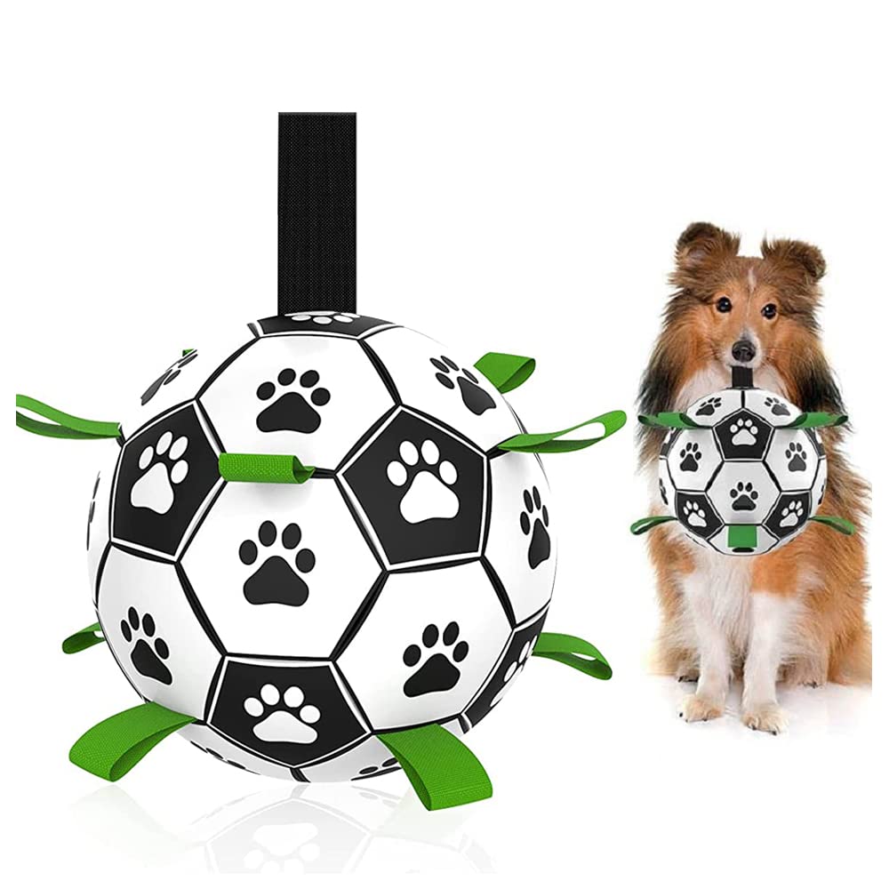 LOTUSWILD Hundeball Interaktives, Hundespielzeug Ball mit Greif-Bänder Haustierspielzeug Hundefußball Trainingsball Hundebälle mit Pumpe für kleine Hunde und mittelgroße Rassen (Weiß)