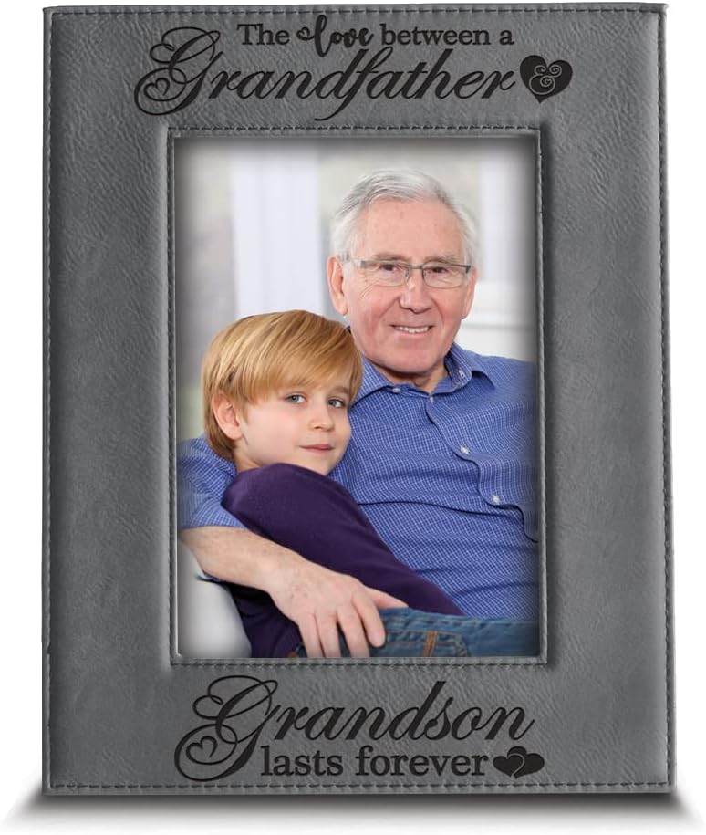 BELLA BUSTA-The Love Between a Grandfather & Granddaughter, Grandson Lasts Forever-Great Gift for Grandfather-Laser Engraved Leatherette Picture Frame (5 x 7 Horizontal (Granddaughter))