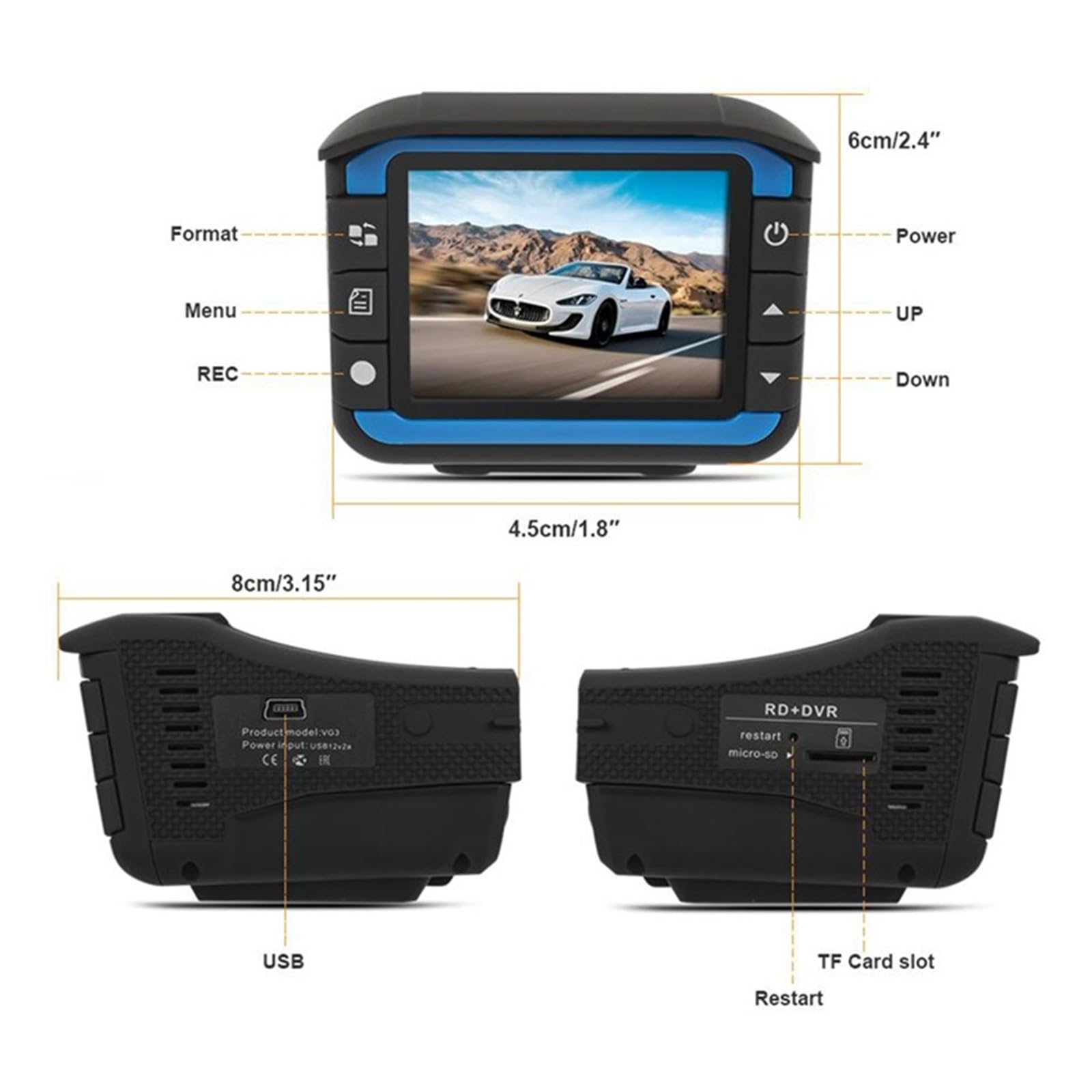 Cámara DVR For Coche 2 En 1, Detector De Radar, Cámara De Salpicadero, Grabadora De Vídeo, Tacógrafo, Dispositivo De Advertencia De Tráfico