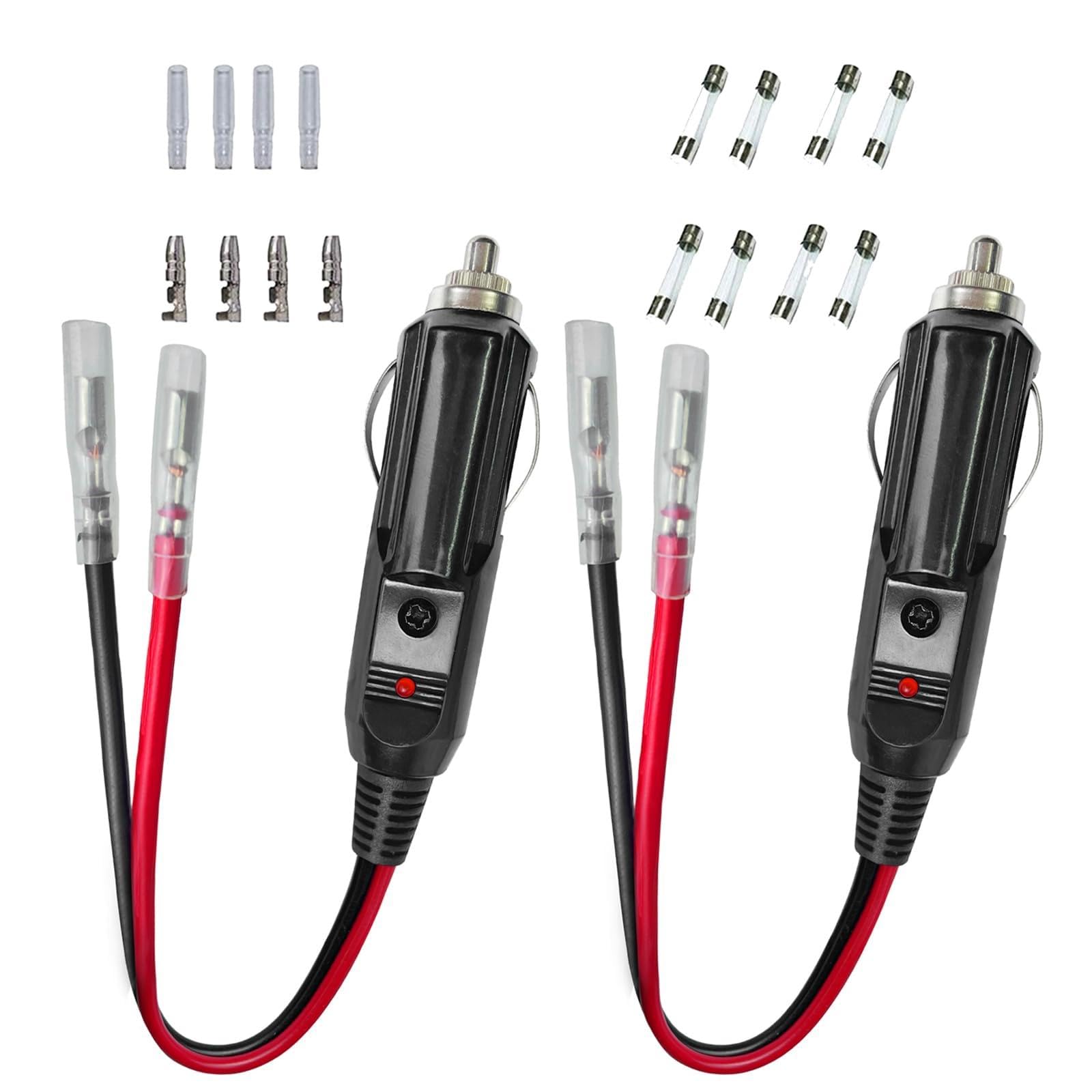 Autoersatz 12V / 24V Zigarettenanzünderstecker mit Kabel und Kabel Einzelkopfklemme DIY Netzkabel für Zigarettenanzünder Die Anschlussklemme hat einen isolierenden Mantel 2 Stück Set