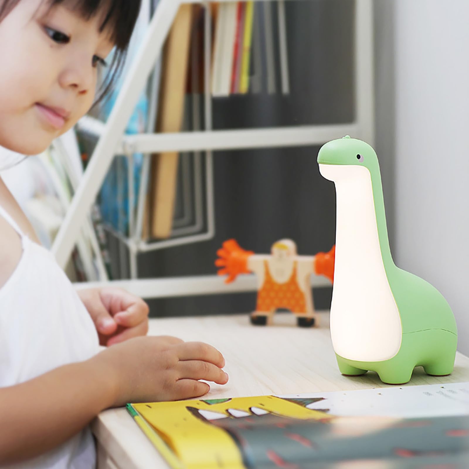 Linda luz nocturna LED de dinosaurio, regulable, recargable por USB, lámpara cálida suave para habitación de los niños, decoración de escritorio segura y divertida, ideal para niños y niñas