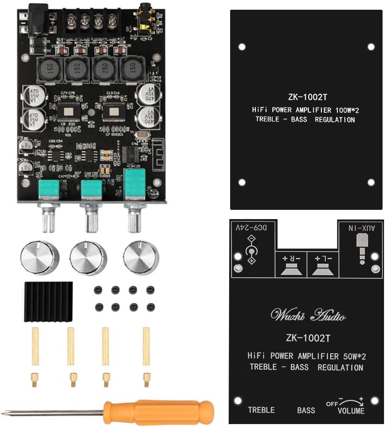 ZK-1002T Bluetooth Amplifier Board 2.0CH 100W*2 Mini Audio AMP with Treble and Bass Control, BT and AUX Inputs, DC 9-24V Stereo AMP Module for Home Speakers, Update Version APP Control - Image 7