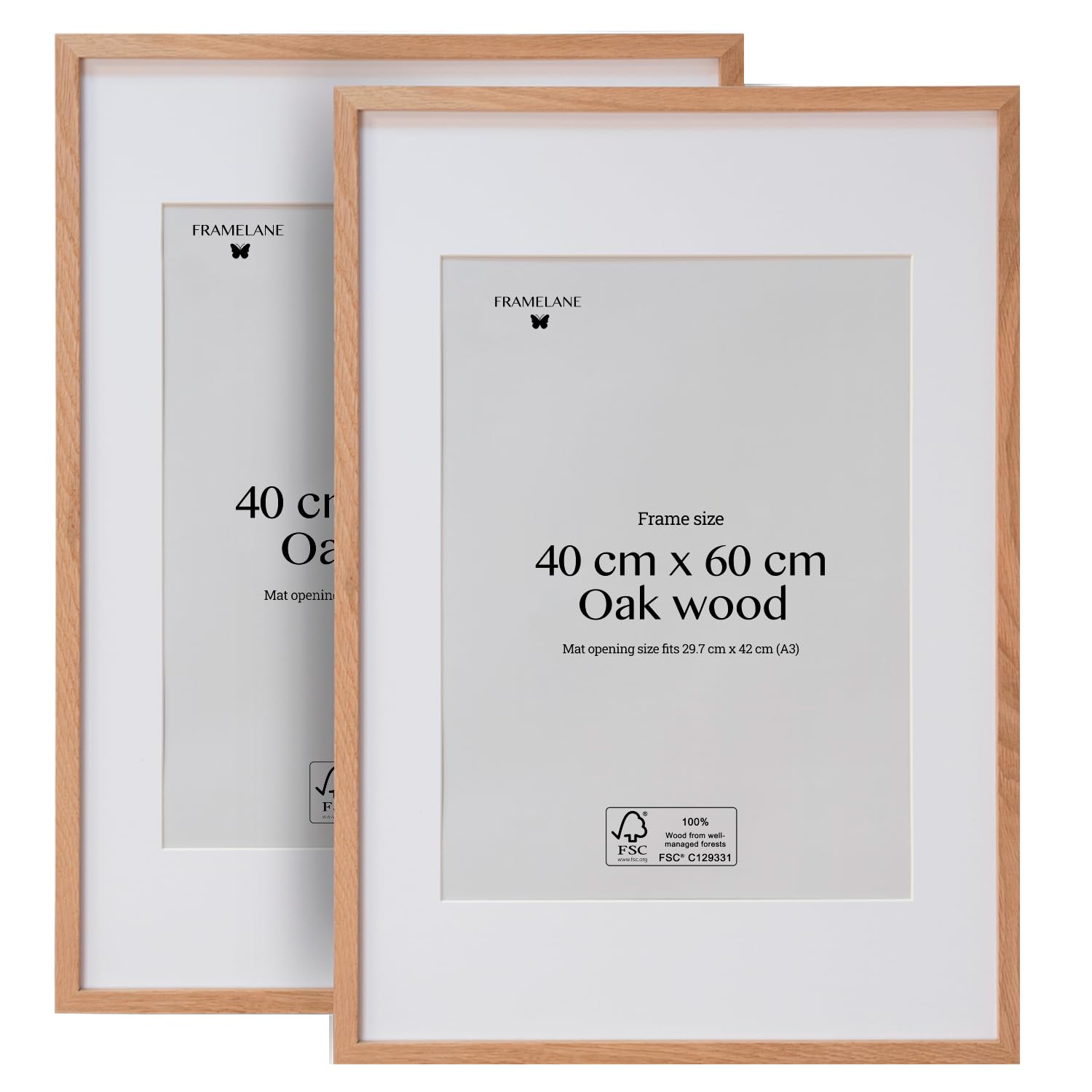 Pack de 2 marcos para póster 40x60, marcos de fotos collage elegantes, de color roble natural, de excelente acabado, hecho con madera certificada FSC ecosostenible, incluye enganches metálicos
