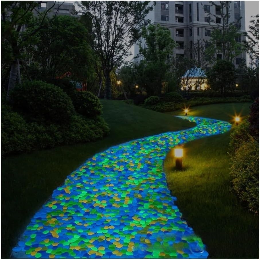 Luminous Outdoor Pebbles Glow in The Dark Decorative Stones for Garden Walkway Landscape Decor(Colored 200pcs)