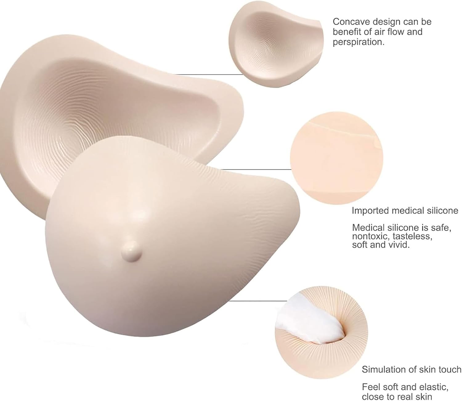 1 Pair Lightweight Asymmetrical Irregular Silicone Breast Forms, Concave Mastectomy Prosthesis Bra Pads Enhancer Inserts