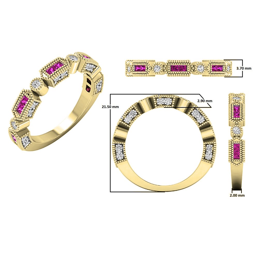 Dazzlingrock Collection Oro 14 K principessa zaffiro rosa e diamante bianco rotondo matrimonio Eternity anello impilabile, oro giallo, zaffiro, Oro giallo, Zaffiro