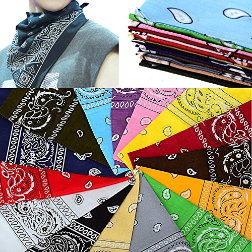 monochef 12pcs Bandanas 22 X 22 Inch 100% Cotton Novelty Double Sided Print Paisley Cowboy Bandana Party Favor Scarf Headband Handkerchiefs One Dozen