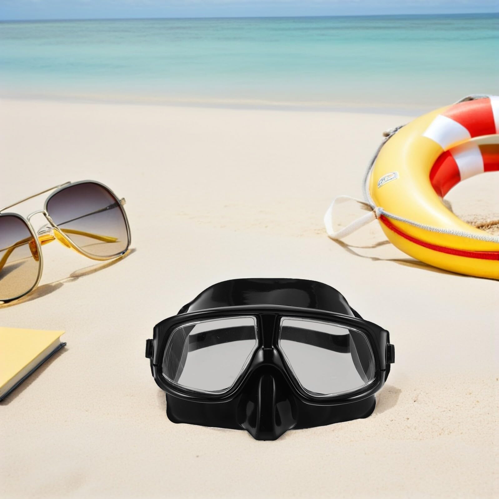 Máscara de Buceo de Silicona Negra con Correa Ajustable para Adultos | Piscina y Submarinismo, Sello Estanco, Ajuste Cómodo, Diseño de Visión Amplia, Equipo Acuático