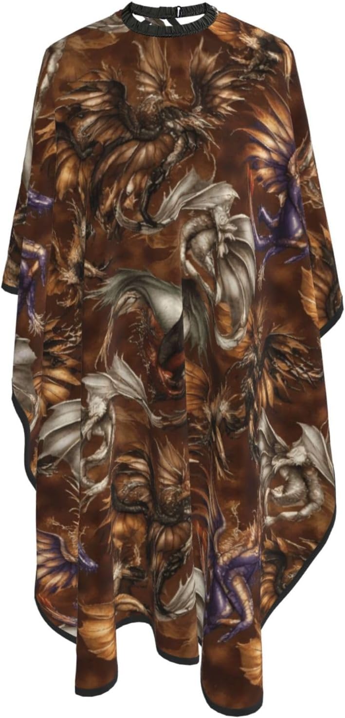 Retro Majestic Dragons Adult Hair Cutting Cape 55x66in Adjustable Snap Closure Salon Hairs Hat Shaving Bib