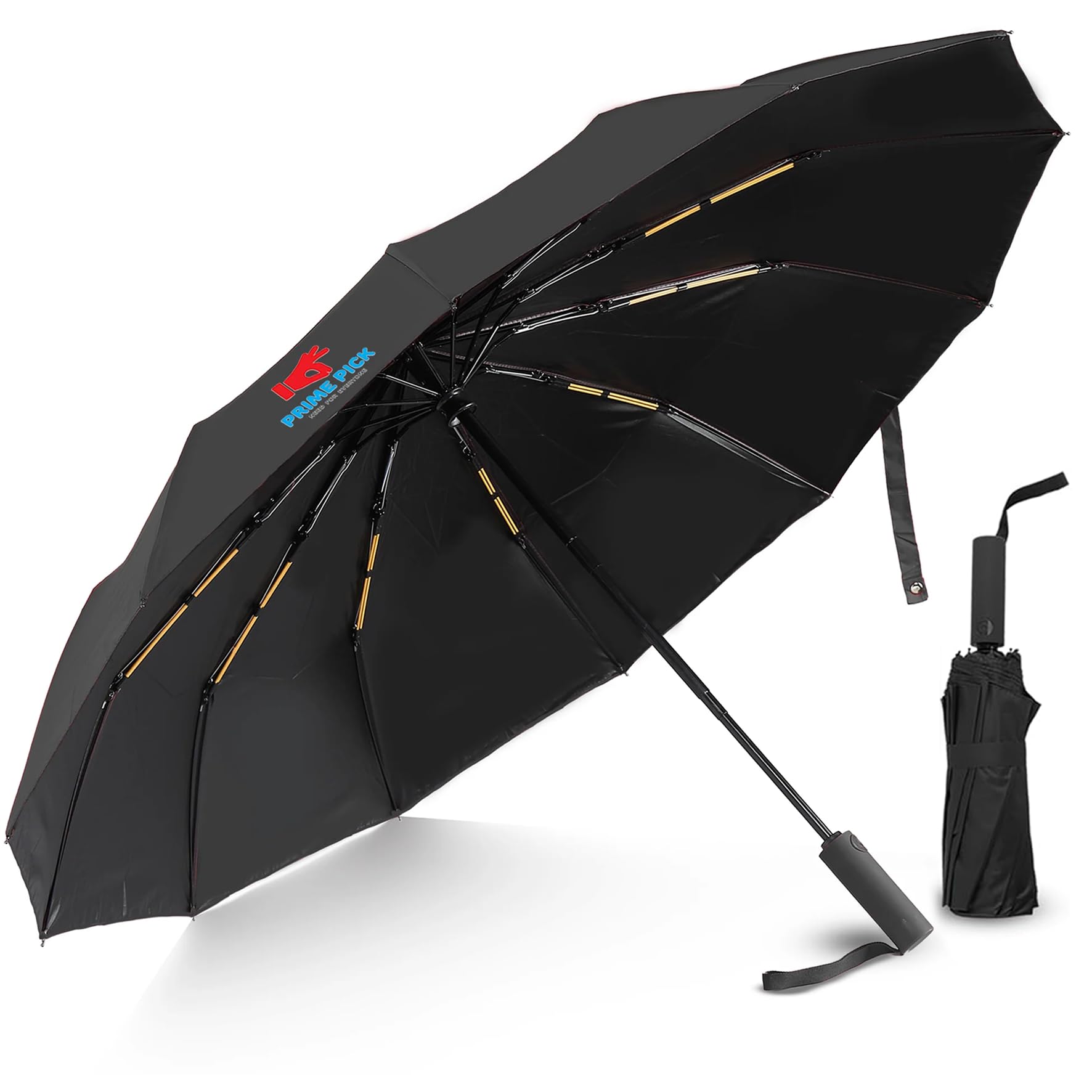 PRIME PICK Compact Windproof Folding Solid Color Umbrella | Auto Open & Close, 8 Rib Construction, Rugged Shaft, High Elasticity Frame, Travel Friendly