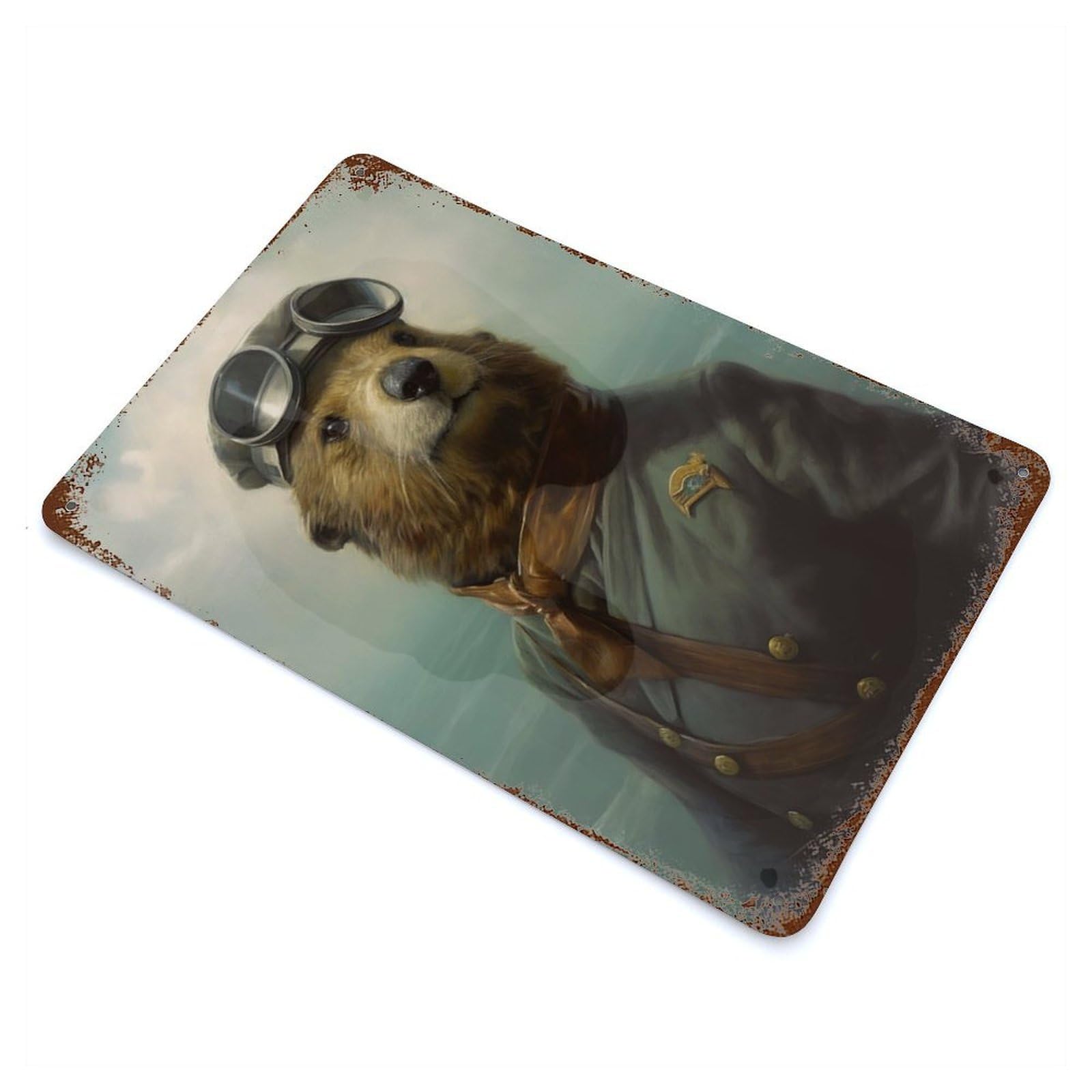 Sea Otter As A Pilot Vintage Rust Metal Sign 11.8"x7.9", Farmhouse Wall Decor for Garage, Pub Or Kitchen