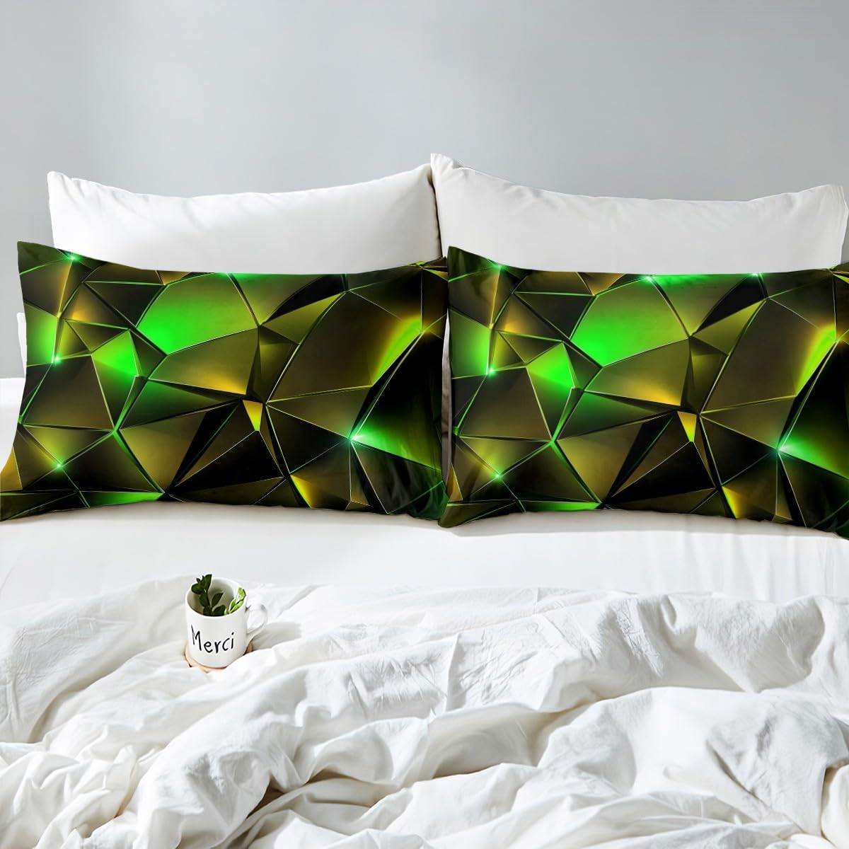 jejeloiu Hexagonal Boys Duvet Cover Toddler Size, Kids Green Bedding Set for Girls Teens, Abstract Geometric Comforter Cover Breathable Soft Lightweight Microfiber Room Decor 2Pcs image 5