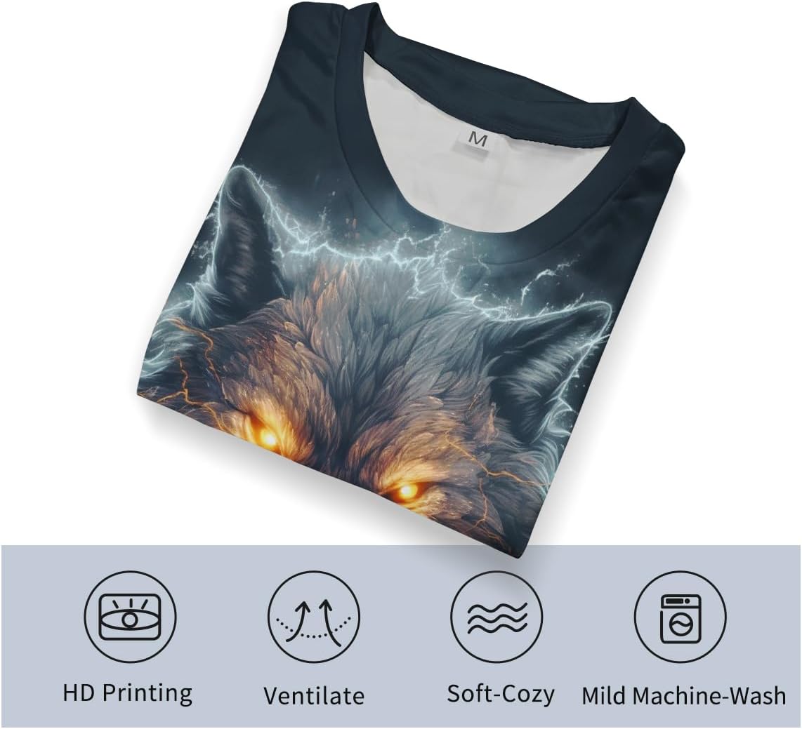 Casual Wolf Graphic T-Shirt for Men Fashion Short Sleeve Shirts - Image 4