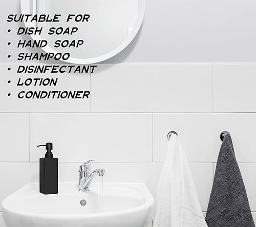 Miniatura 5 de Harcure - Dispensador de jabón negro mate, paquete de 2 dispensadores de jabón de vidrio con bomba de acero inoxidable, dispensador de jabón de
