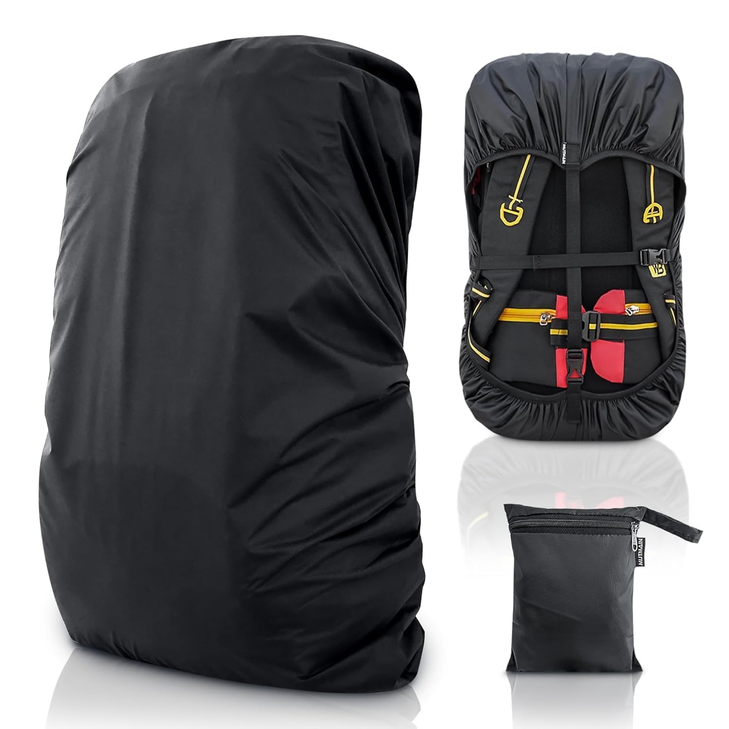 Waterproof 55L to 75L Rain Cover for Rucksack Backpack Bags, Rainproof Dustproof Protector Rain Cover Elastic Adjustable Specially for Trekking Black (BP-55TO75L) (Black)