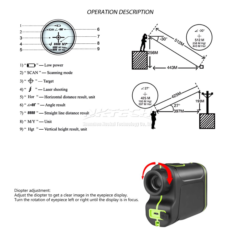 Télémètre laser 4-en-1, portée 1500 m, grossissement 8x, rechargeable, pour chasse et golf