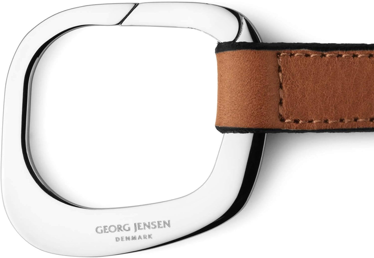 Georg Jensen Designer Helle Keyring Square, Mirror Polished Stainless Steel, Calf Leather, Keychain, Travel, Unique Gift