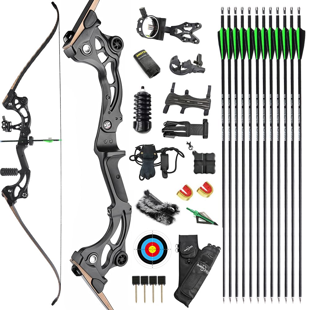 AMEYXGS Tiro con l'arco 64" Arco Ricurvo Set 30-55 libbre Takedown Arco Lungo Arco e Frecce Set Arco da Caccia Tiro all'aperto Tiro al Bersaglio Pratica per Adulti Giovani Mano Destra